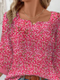 Women's Three Quarter Sleeve Shirt Spring/Fall Red Floral Notched Daily Going Out Casual Top