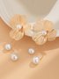 1pair Elegant Hollow Out Flower Imitation Pearl Tassel Earrings