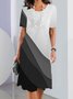 Crew Neck Casual Loose Black And White Colorblock Dress