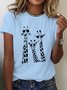 Women Casual  Deer Pattern Loose Short Sleeve Crew Neck Cotton T-Shirt