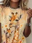 Vibrant Giraffe Floral Print T-shirt