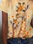 Vibrant Giraffe Floral Print T-shirt