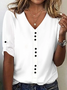 Casual Plain V Neck White T-Shirt