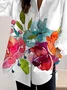 Women's Long Sleeve Shirt Spring/Fall White Floral Shirt Collar Daily Going Out Casual Top