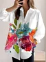 Women's Long Sleeve Shirt Spring/Fall White Floral Shirt Collar Daily Going Out Casual Top