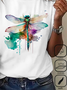 Plus Size Loose Dragonfly Casual Cotton T-Shirt