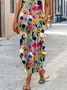 Casual Floral Loose Crew Neck Dress With No