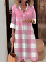 Shirt Collar Plaid Casual Loose Dress