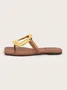 Hollow Out Metal Decor Square Toe Thong Sandals