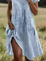 Women's Short Sleeve Summer Light Blue Floral Lace Shirt Collar Daily Going Out Casual Midi A-Line