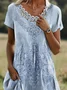 Women's Short Sleeve Summer Light Blue Floral Lace Shirt Collar Daily Going Out Casual Midi A-Line