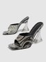 Abstract Print Clear Sculptural Heeled Mule Sandals