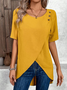 Women's Short Sleeve Blouse Summer Yellow Plain Buckle Crew Neck Daily Going Out Casual Top