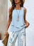 Women's Floral Leaf Two-Piece Set Light Blue Casual Summer Top with Pants
