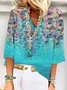 Floral Casual V Neck Loose Blouse