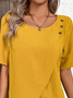 Women's Short Sleeve Blouse Summer Yellow Plain Buckle Crew Neck Daily Going Out Casual Top