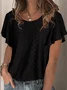 Crew Neck Plain Lace Casual T-Shirt