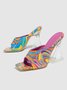 Abstract Print Clear Sculptural Heeled Mule Sandals