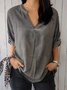 Loose Casual Plain V Neck Blouse