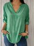 Loose Casual Plain V Neck Blouse