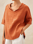 Cotton Plain Shawl Collar Casual Blouse