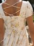 Vintage Linen Floral Square Neck Dress