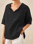 Cotton Plain Shawl Collar Casual Blouse