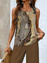 Women's Abstract Daily Going Out Two-Piece Set Brown Casual Summer Top With Pants Matching Set