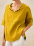 Cotton Plain Shawl Collar Casual Blouse