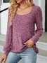 Square Neck Plain Casual Knitted T-Shirt