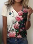 Floral Casual V Neck T-Shirt