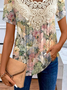 Women's Short Sleeve Blouse Summer Yellow Floral Lace Jersey Crew Neck Daily Going Out Casual Top