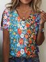 Buckle Floral Casual Loose T-Shirt