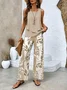 Women's Floral Leaf Two-Piece Set Light Blue Casual Summer Top with Pants