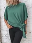 Crew Neck Vacation Loose Plain Shirt