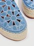 Hollow Out Floral Embroidered Platform Espadrille Mules