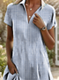 Women's Short Sleeve Summer Light Blue Striped Shirt Collar Daily Going Out Casual Midi A-Line