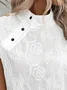 Women's Plain Embroidery Cotton And Linen Mock Neck Daily Going Out Casual Top