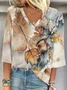 V Neck Floral Loose Casual Blouse