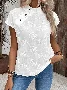 Women's Plain Embroidery Cotton And Linen Mock Neck Daily Going Out Casual Top