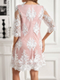 Women's Half Sleeve Summer White Plain Embroidery Crew Neck Tea Party Going Out Elegant Midi H-Line Shift Dress Dress