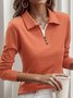 Loose Casual Plain Shawl Collar Blouse