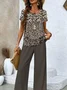 Casual Loose Floral Square Neck Short Sleeve Top With Pants Two-Piece Set