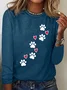 Heart Dog V Neck Text Letters Simple Long Sleeve Shirt