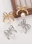 Elegant Imitation Pearl Bowknot Dangle Earrings