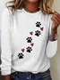 Heart Dog V Neck Text Letters Simple Long Sleeve Shirt