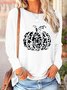 Cotton-Blend Casual Pumpkin Pattern Crew Neck T-Shirt