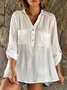 Casual V Neck Buttoned Cotton Blouse