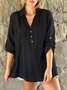 Casual V Neck Buttoned Cotton Blouse