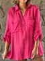 Casual V Neck Buttoned Cotton Blouse